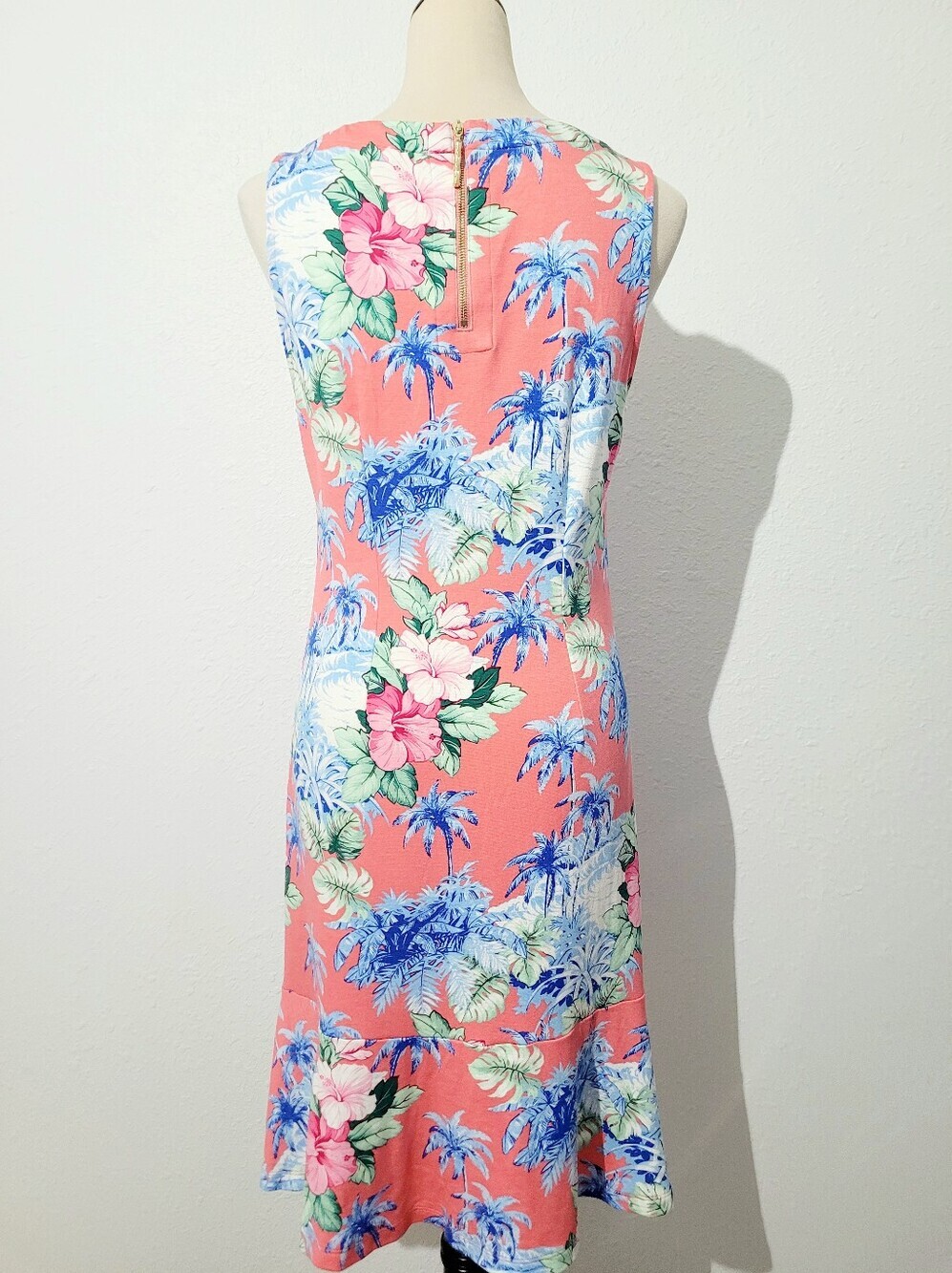 Tommy Bahama Tropical Palm Hibiscus Dress Medium Coral Sleeveless Resort Coastal - Picture 5 of 12